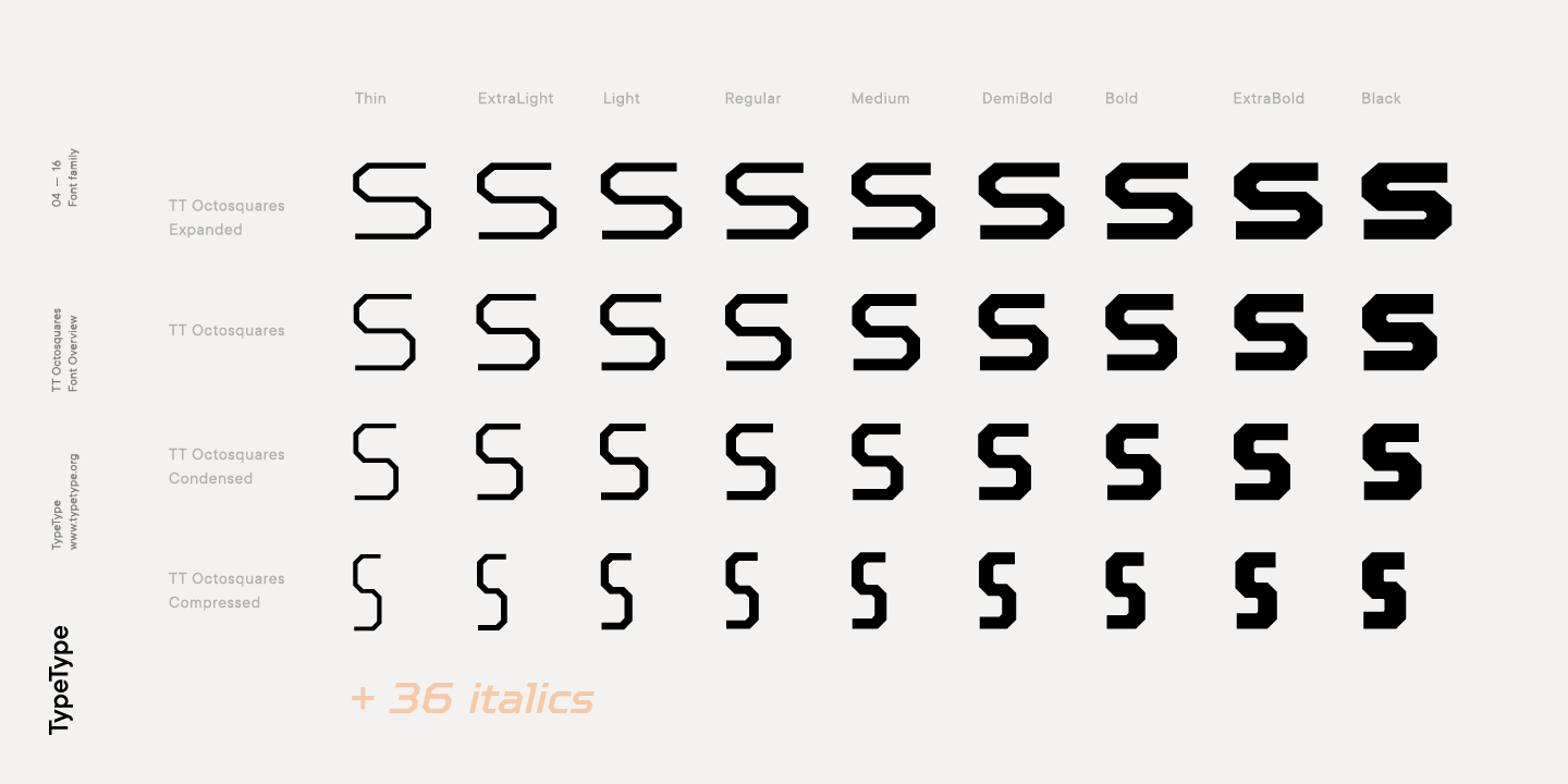 TT Octosquares Compressed Medium Italic Font preview
